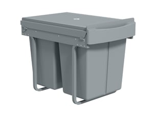Poubelle coulissante 2x20 l, bacs amovibles, plastique et métal, grise