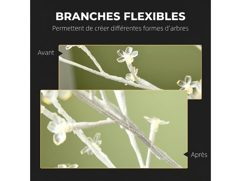  Arbre lumineux led 180 cm 180 leds blanc chaud, arbre artificiel de cerisier en fleurs, intérieur extérieur, ip44, blanc  - Conforama R