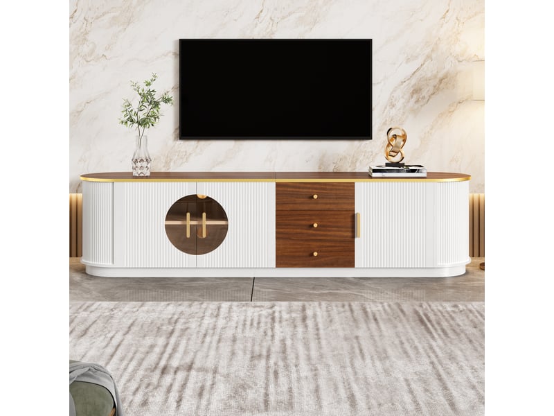 Meuble tv 180 cm-style luxe-3 portes et 3 tiroirs-blanc-mdf GL Store - Conforama B