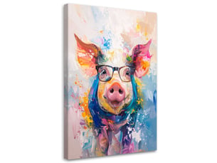 Tableau moderne, cochon coloré avec des lunettes 80x120