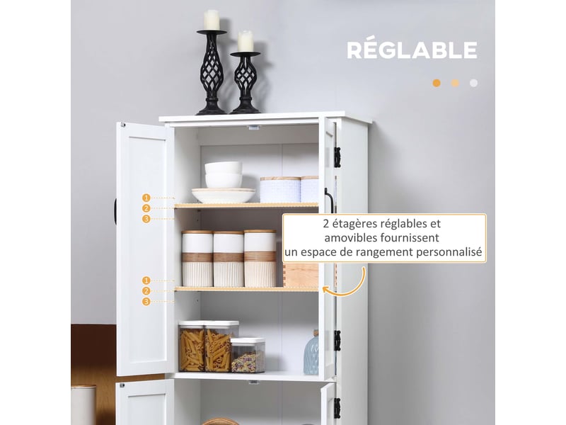 Buffet de cuisine armoire de cuisine contemporaine multi-rangements 2 placards 3 étagères blanc 60 x 30 x 123 cm - Conforama R