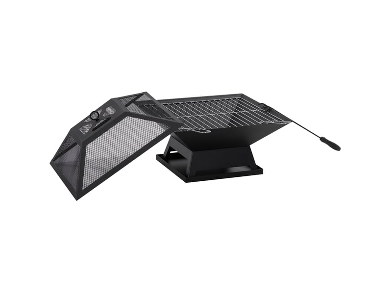  Brasero de jardin en acier avec grille 45 x 45 x 34 cm – noir – pare-étincelles et tisonnier inclus  - Conforama A
