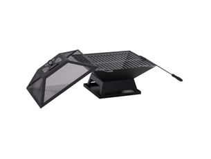 Brasero de jardin en acier avec grille 45 x 45 x 34 cm – noir – pare-étincelles et tisonnier inclus
