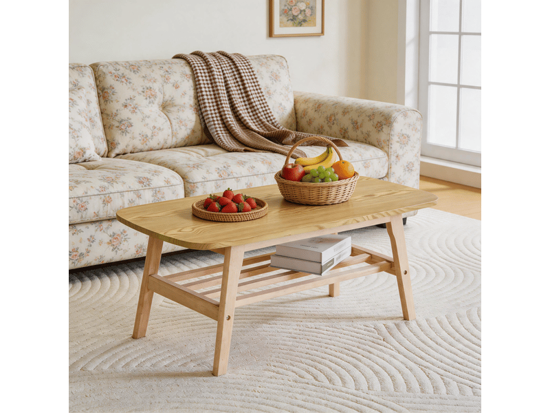  Table basse 100 cm bois massif coloris bois avec rangement double usage salon bureau evarich - Conforama D