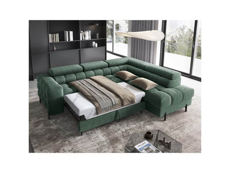  Canapé convertible vert foncé ferrum 5 places angle droit style industriel 276x93x200cm  - Conforama C