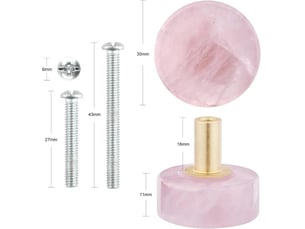 Lot de 4 poignées rondes en quartz rose, poignées en pierre curative avec base en laiton pour la décoration intérieure