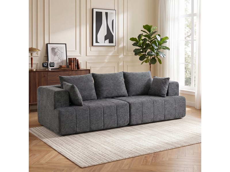  Canapé 3 places en chenille 248 cm, canapé salon moderne, large assise rembourrée, gris, coussins à ressorts  - Conforama D