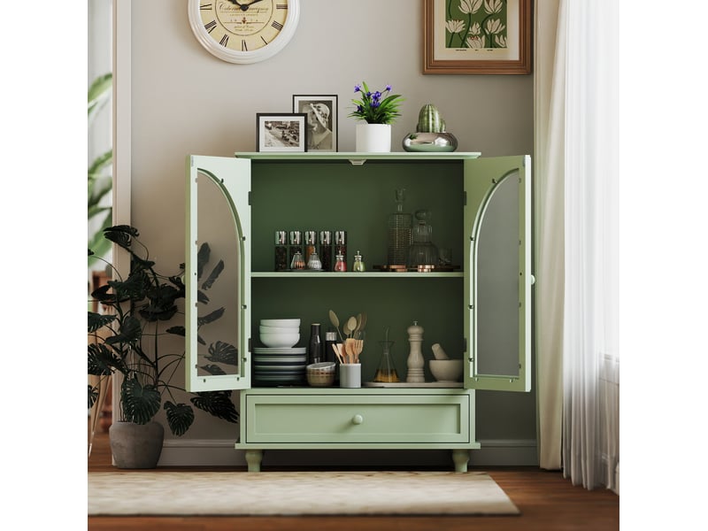 Vaisselier vert menthe 71 x 38 x 93,5 cm, 2 portes vitrées et 1 tiroir en mdf - Conforama B