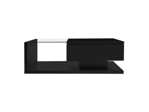 Table basse noir brillant, avec verre et éclairage led