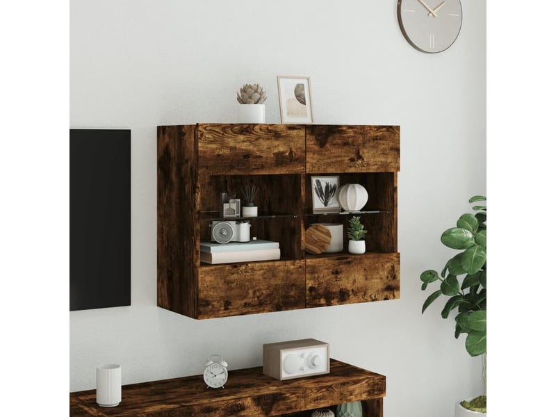  Meuble tv - banc tv - meuble de rangement mural avec lumières led chêne fumé 78,5x30x60,5 cm  - Conforama D