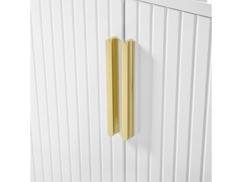 Buffet blanc 4 portes haut gloss, meuble rangement cuisine moderne avec pieds métal et poignées élégantes, design géométrique contemporain - Conforama W