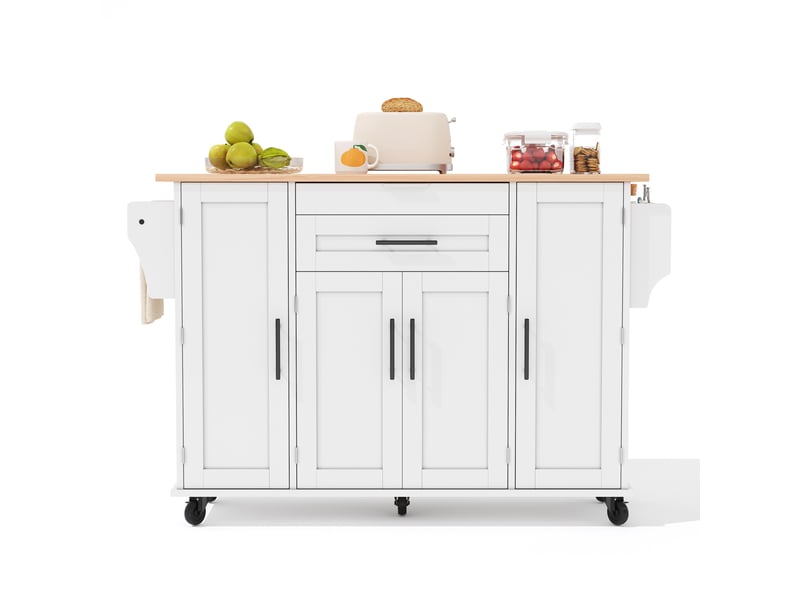  Desserte mobile de cuisine 136x70x92 cm blanc et naturel en mdf, plateau extensible et rangement à roulettes  - Conforama A