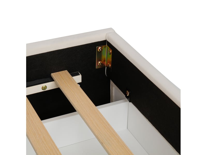  Lit enfant 90x200 cm beige en velours, tête de lit maison, toboggan réversible, led et rangement, sans matelas  - Conforama D