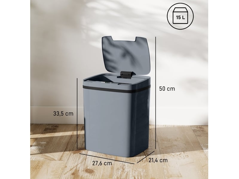  Poubelle à capteur 15 l 27,6x21,4x33,5 cm ouverture sans contact grise  - Conforama E