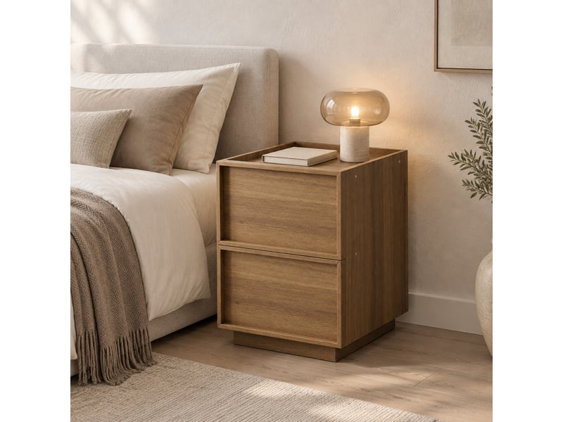  Table de chevet 2 tiroirs sans poignées pour chambre en mdf 38×48×55 cm chêne  - Conforama C