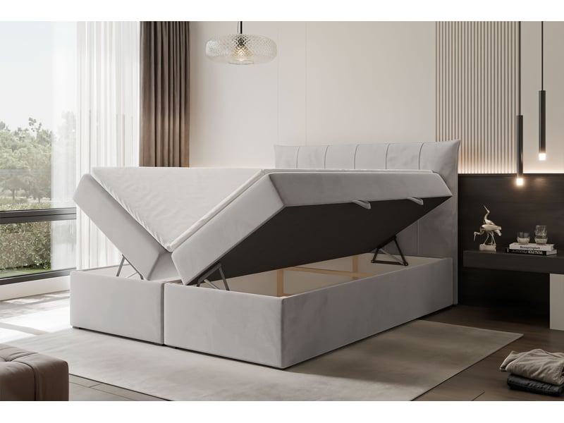  Lit coffre chester - 160x200 cm - avec matelas et surmatelas - velours doux - gris CHESTER - Conforama C
