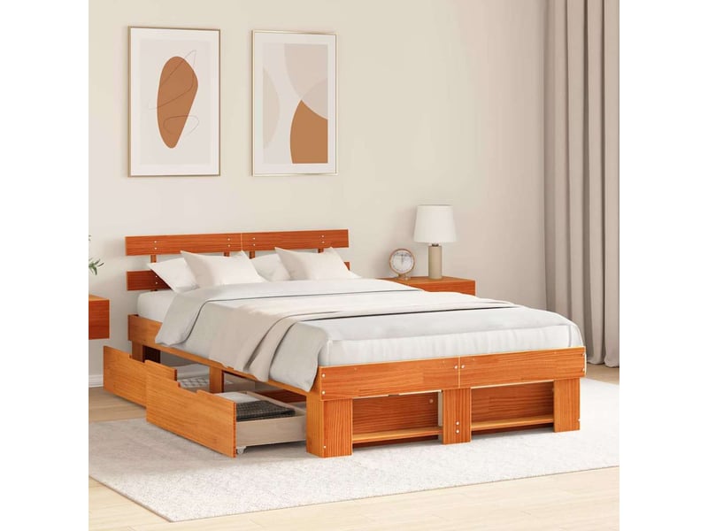  Lit double- lit adulte -  cadre de lit avec tête de lit brun  120 x 200 cm pin massif  - Conforama B