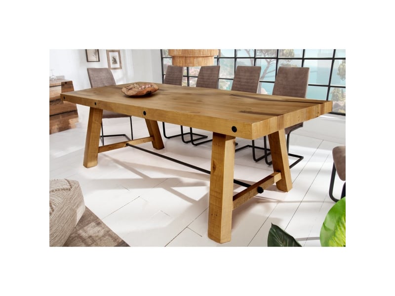  Table de salle à manger rancho – bois de pin recyclé verni – 240 cm – style rustique  - Conforama B