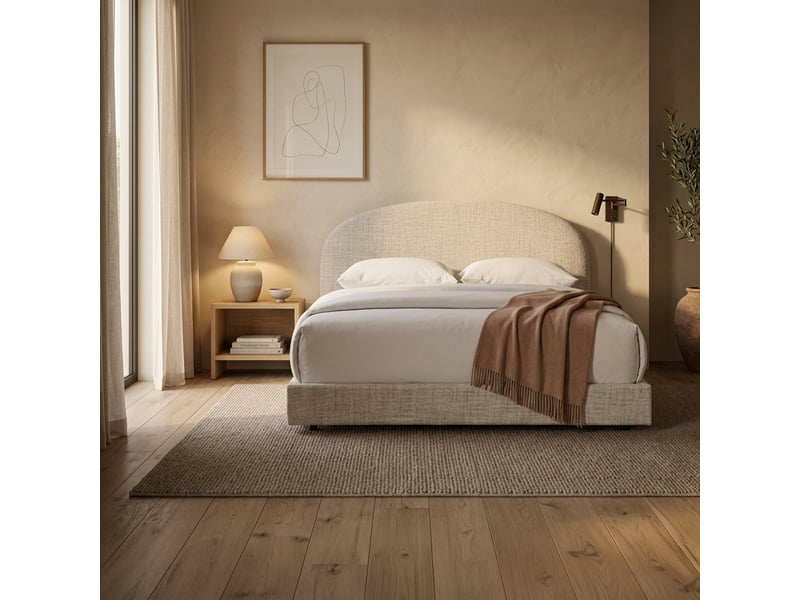  Lit double en tissu beige 180x200 cm  - Conforama B