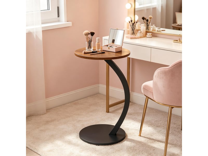  Table d’appoint ronde en c pour canapé - lpospi - patins réglables, mdf et métal noir vintage 40 × 64,5 cm  - Conforama C