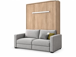 Lit escamotable vertical kimber avec canapé tissu intégré – le salon le jour, un vrai lit la nuit-120x200-cadre chêne clair-façade chêne clair-canapé gris clair