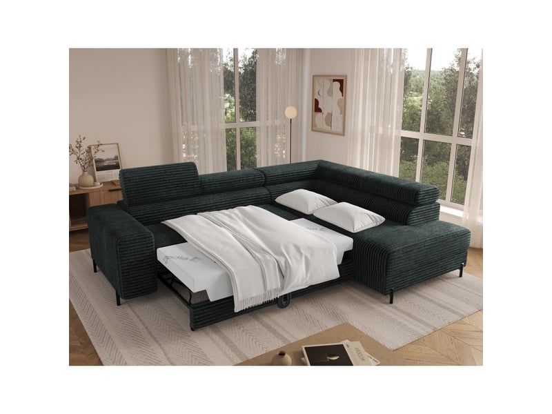 Canapé d'angle colesia convertible 5 places vert foncé velours côtelé – droit – 274x200cm - Conforama C