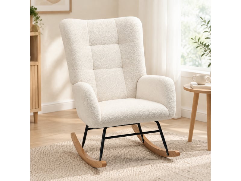  Fauteuil à bascule modenvie avec accoudoirs tissu teddy crème 70 x 94 x 100 cm  - Conforama B