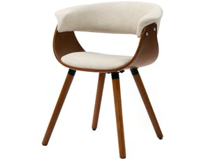 Chaise salle à manger tissu effet lin dossier courbé pieds bois beige