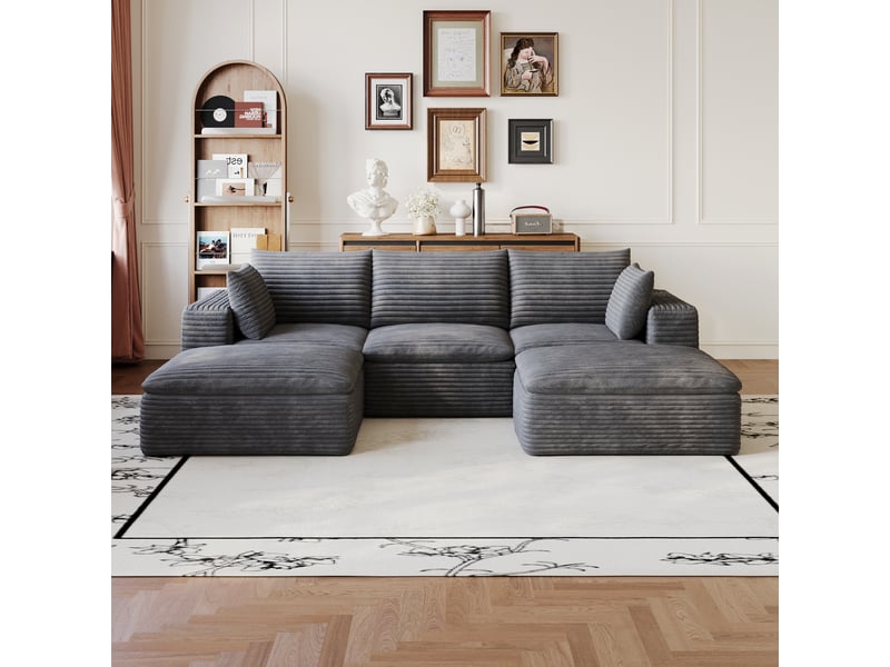  Canapé nuage 260 cm en velours côtelé gris foncé, déhoussable et sans montage  - Conforama R