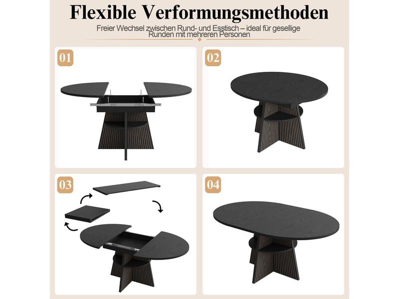 Noir table à manger extensible avec rangement, design moderne, structure fonctionnelle pour cuisine et salle à manger - Conforama E