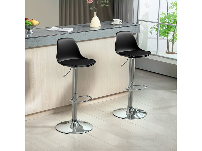  Ensemble de 2 tabourets de bar avec dossier et repose-pieds, en pp, cuir pu et acier, 41 x 42 x 82-104 cm, noir  - Conforama D