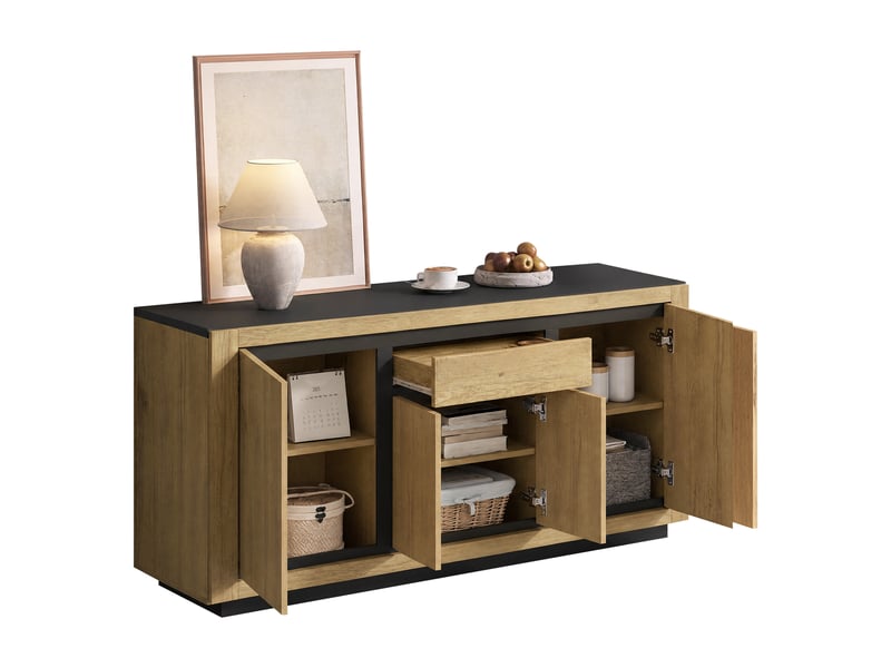 Buffet 140x40x60 cm - éclairage led - grand rangement - 1 tiroir - 4 portes - mdf - design moderne - vaisselier - meuble de rangement - bois naturel CozyNest - Conforama A