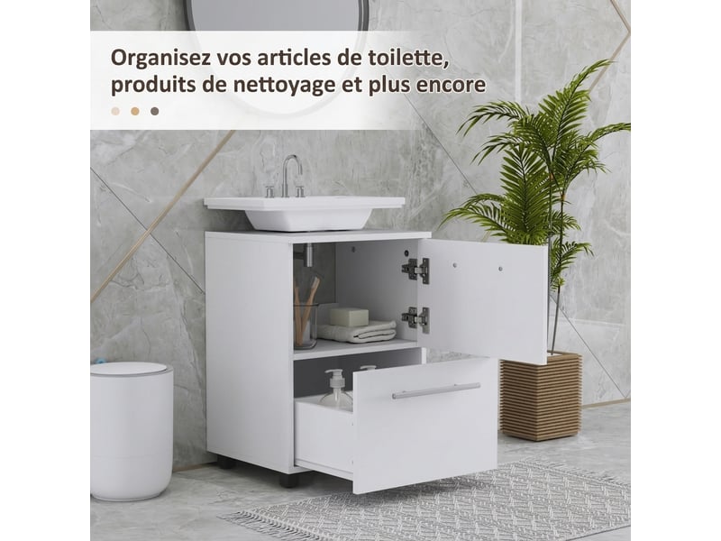  Meuble sous lavabo blanc avec tiroir et découpe en u 41.5x35.5x59cm  - Conforama D