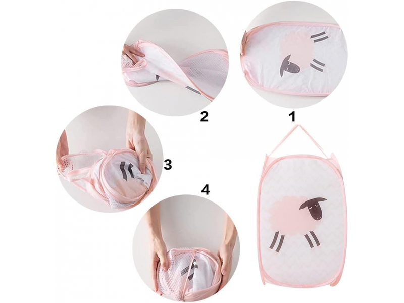  Panier pliable avec anse, panier à linge en maille, panier à dessins animés, panier à linge pour enfants, jouets, chaussures, couleur rose  - Conforama C