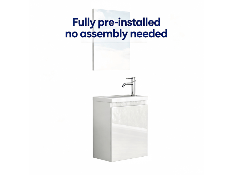  Meuble sous-vasque suspendu avec vasque céramique et miroir 39.8 cm blanc brillant  - Conforama E