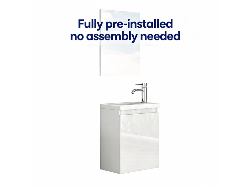  Meuble sous-vasque suspendu avec vasque céramique et miroir 39.8 cm blanc brillant  - Conforama E