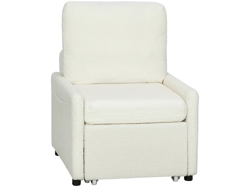 Fauteuil convertible 1 place, fauteuil-lit avec rangement caché, 72 x 85,5 x 91 cm, assise large et rembourrée, crème - Conforama B