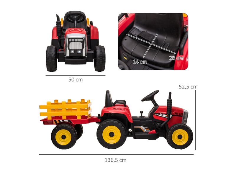 Voiture électrique pour enfants, tracteur pour enfants, avec télécommande parentale, vitesse maximale de 6 kmh ; rouge et noir - Conforama E