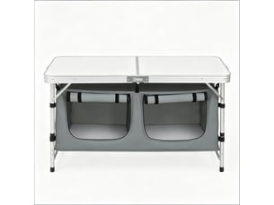 Table de pique-nique pliante, pieds réglables, table camping extérieure avec sac de rangement suspendu