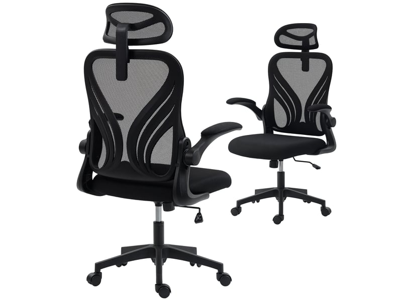  Chaise de bureau ergonomique avec accoudoirs relevables, soutien lombaire et appui-tête réglable, noire  - Conforama A