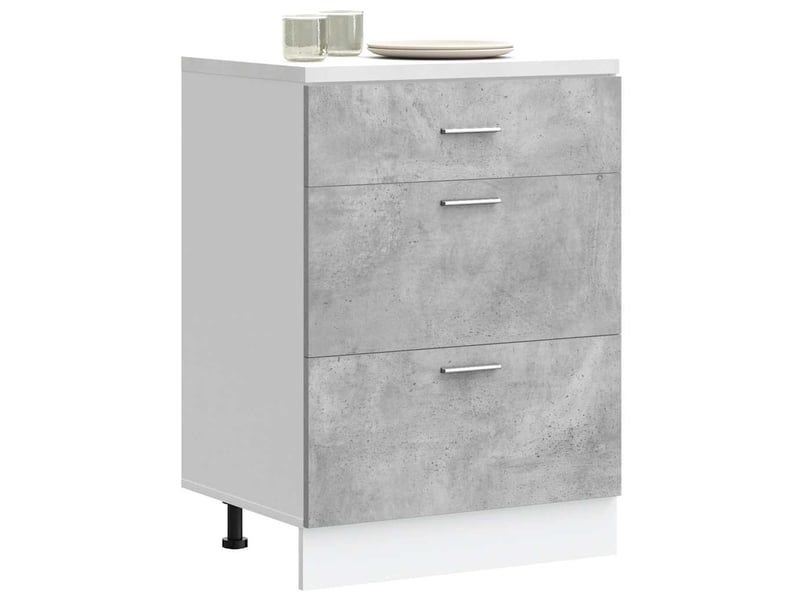 Meuble bas cuisine ; armoire de plancher ; armoire de cuisine gris béton bois d'ingénierie  - Conforama B