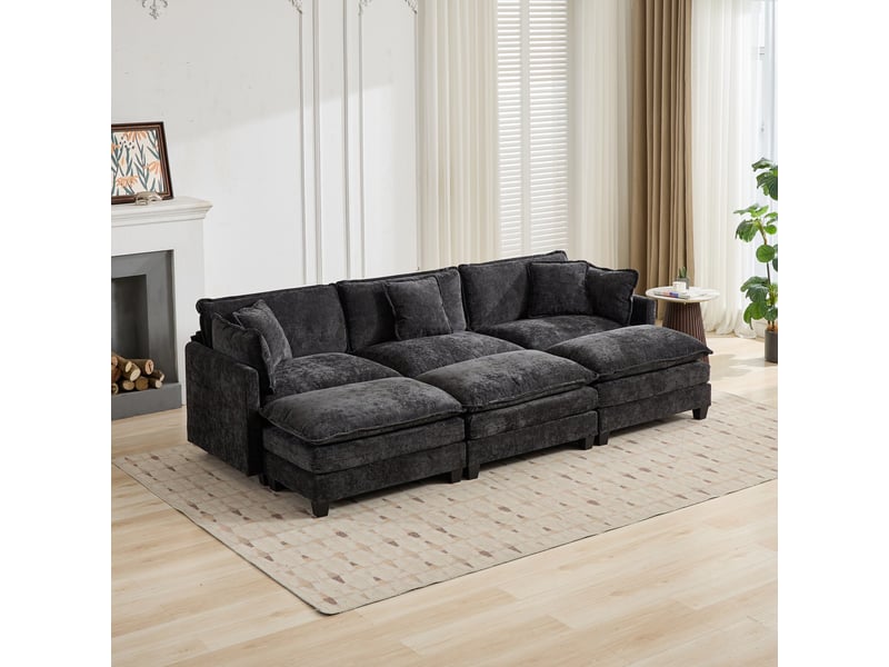  Canapé droit modulable 3 places 289 × 75 × 84 cm en chenille noir, coussins rembourrés IKSETERA TRADING LTD - Conforama B
