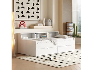 Lit banquette simple 90x200 cm – 2 tiroirs et rangements – blanc