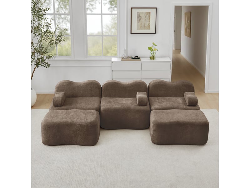  Canapé 3 places avec 2 poufs - 288x167x70 cm - canapé panoramique u velours mousse 32d sans structure rigide 900kg - marron  - Conforama D
