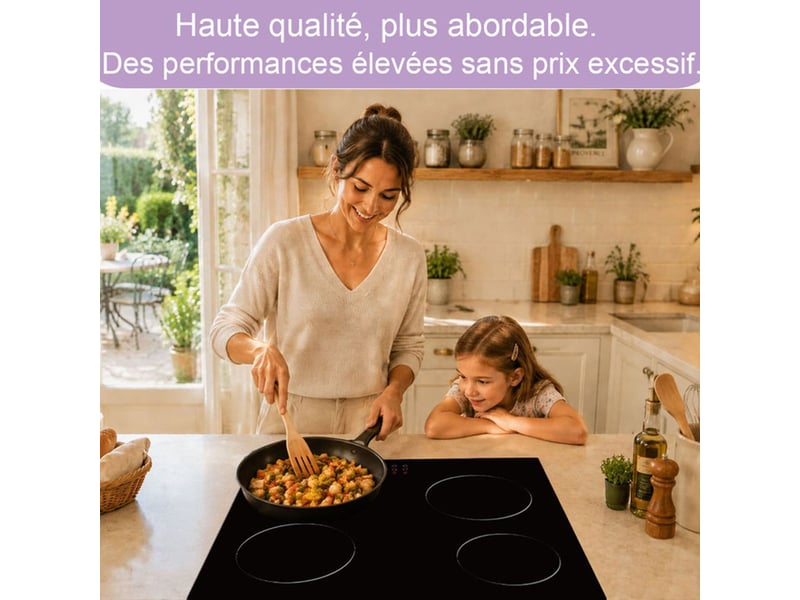  Table de cuisson vitrocéramique encastrable 4 zones 6000w 9 niveaux minuterie 99 min verrouillage sécurité  - Conforama C
