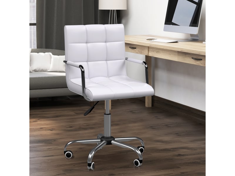  Chaise de bureau style rétro, réglable en hauteur, 5 roulettes, 52,5 cm x 54 cm x 99 cm, blanche  - Conforama C