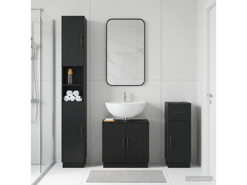  Ensemble de meuble de salle de bain 3 pièces hoorn noir cf63486  - Conforama B