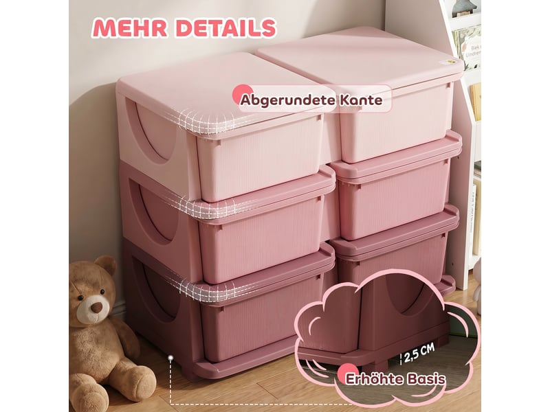  Organisateur de jouets pour enfants à 3 niveaux avec 6 tiroirs, boîtes de rangement en plastique, rose, 75x37x56,5cm  - Conforama W