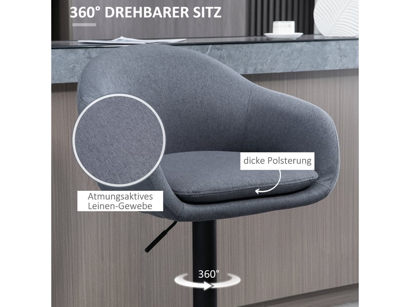  Tabouret de bar réglable avec dossier et repose-pieds - lpospi - pivotant 360°, acier, gris foncé  - Conforama E