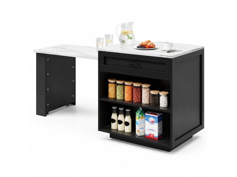  Îlot de cuisine extensible 204x70x93,5 cm avec rangement mdf noir  - Conforama B